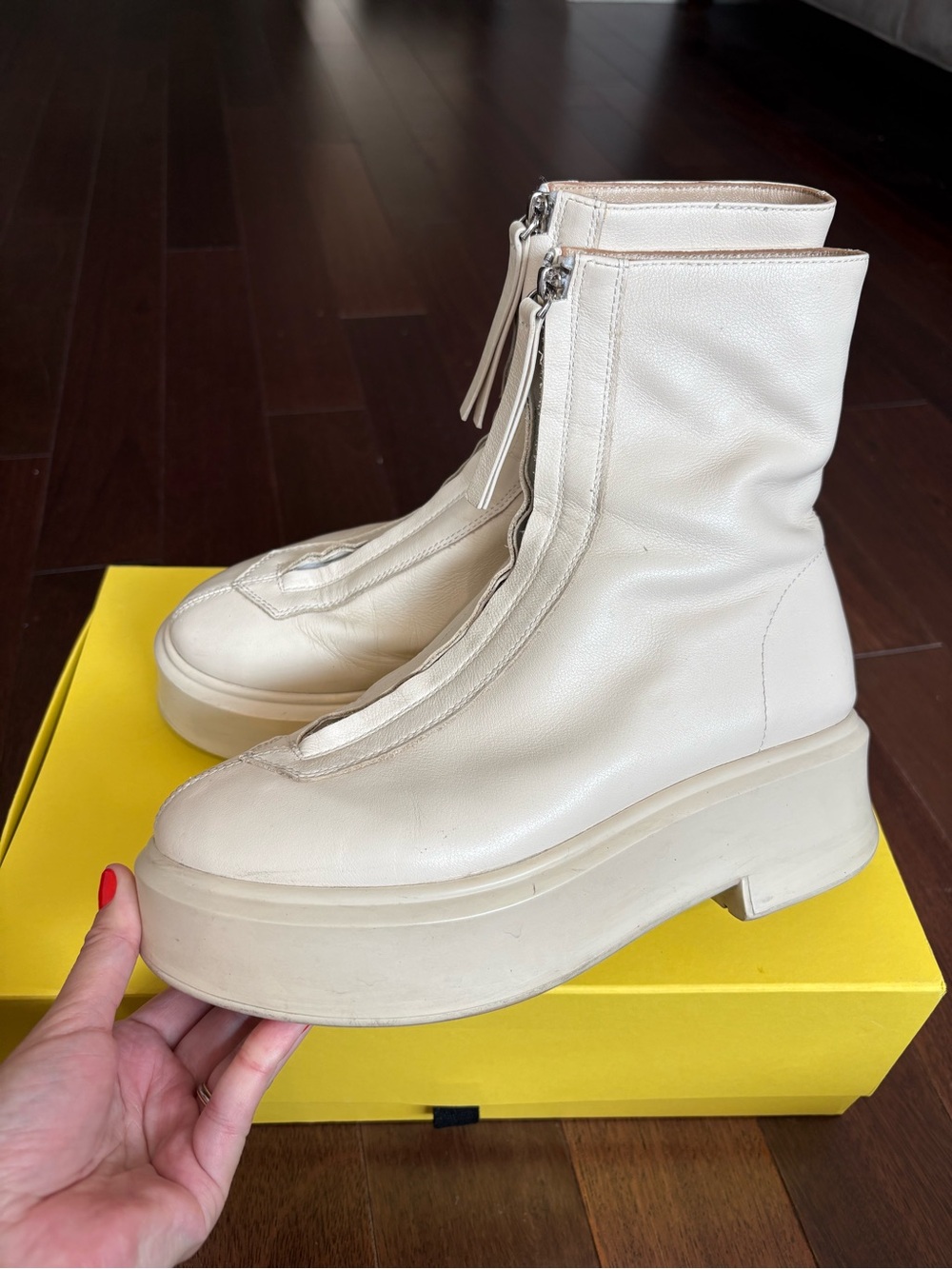 The Row Combat Zipped Boots Beige Natural Color US 8.5 Mid-Calf Boots Pre-Owned - Picture 2 of 16